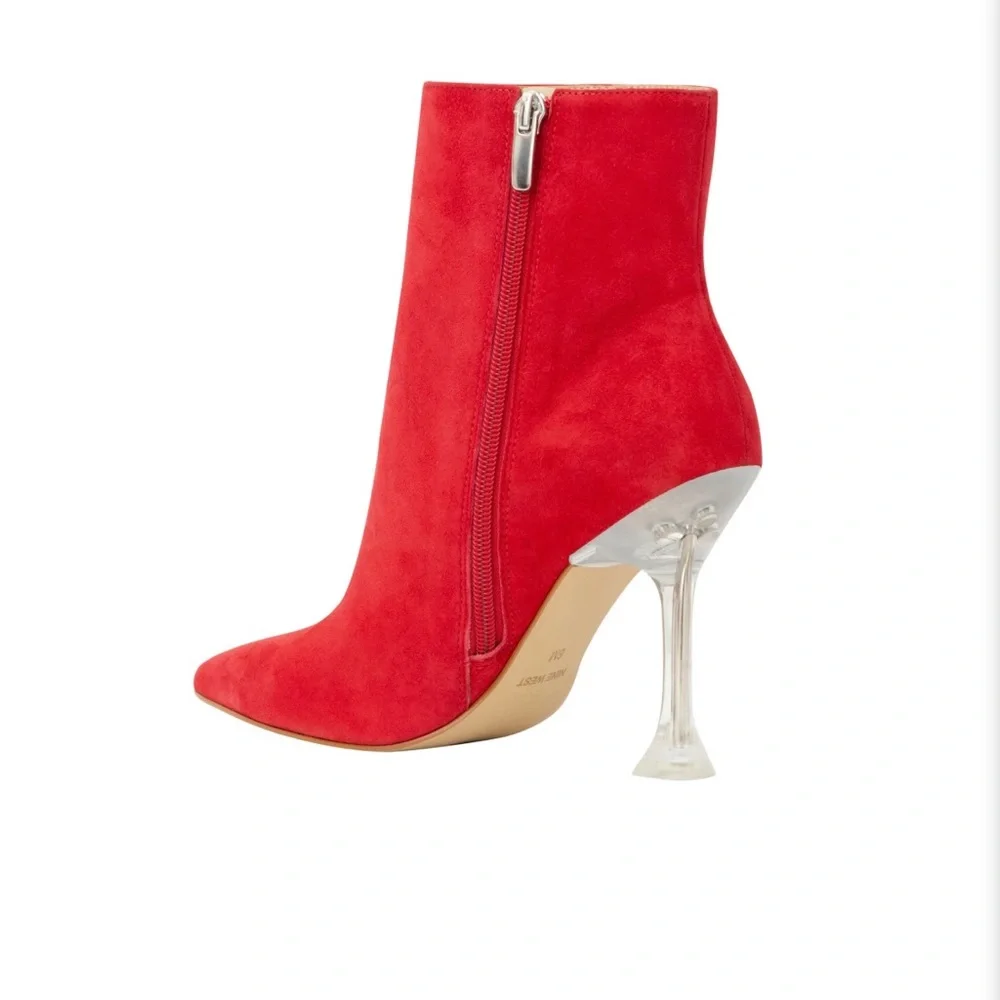 Nine West Tonight Red Suede Pointed Toe Heel Booties Size 7 NEW